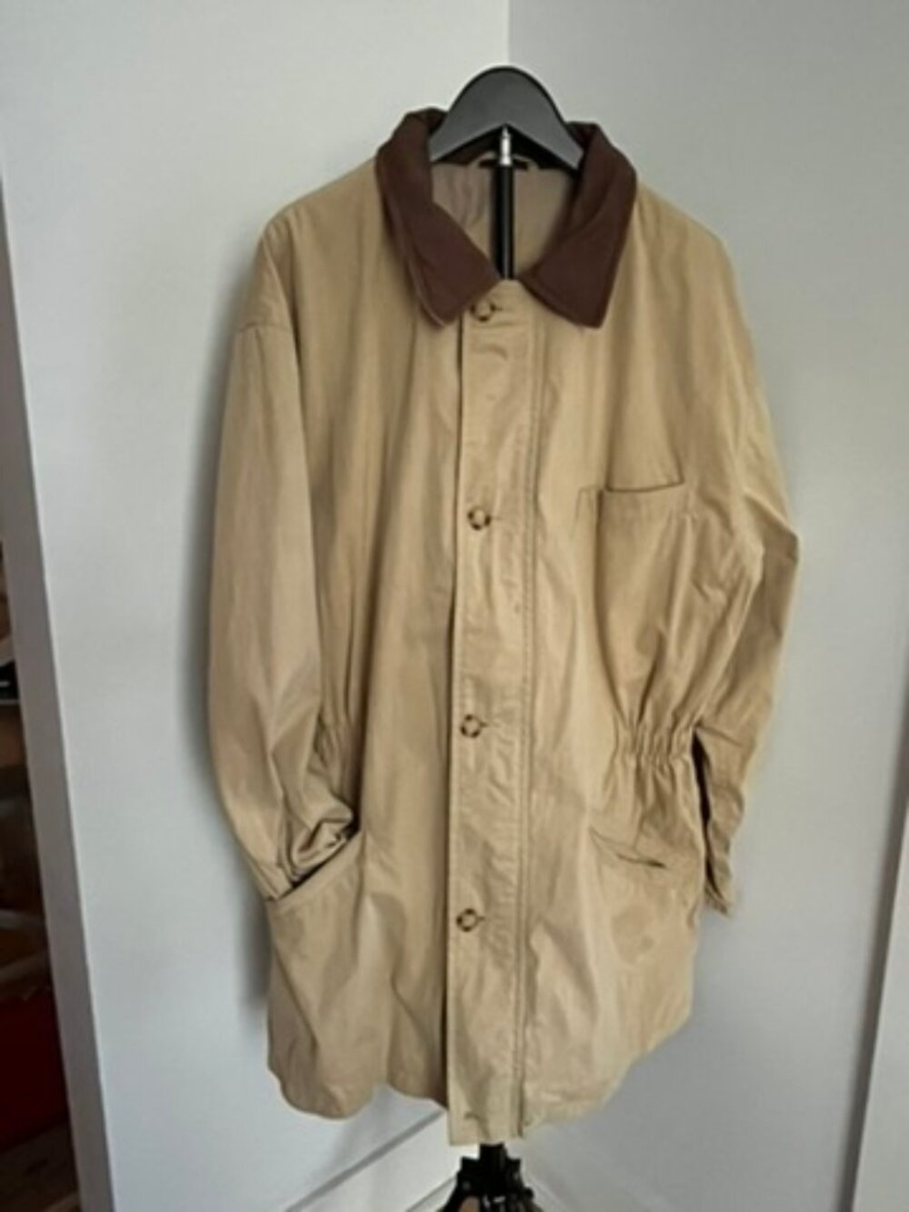 THOMAS BURBERRY vintage 90s mid-length tan barn coat size Large